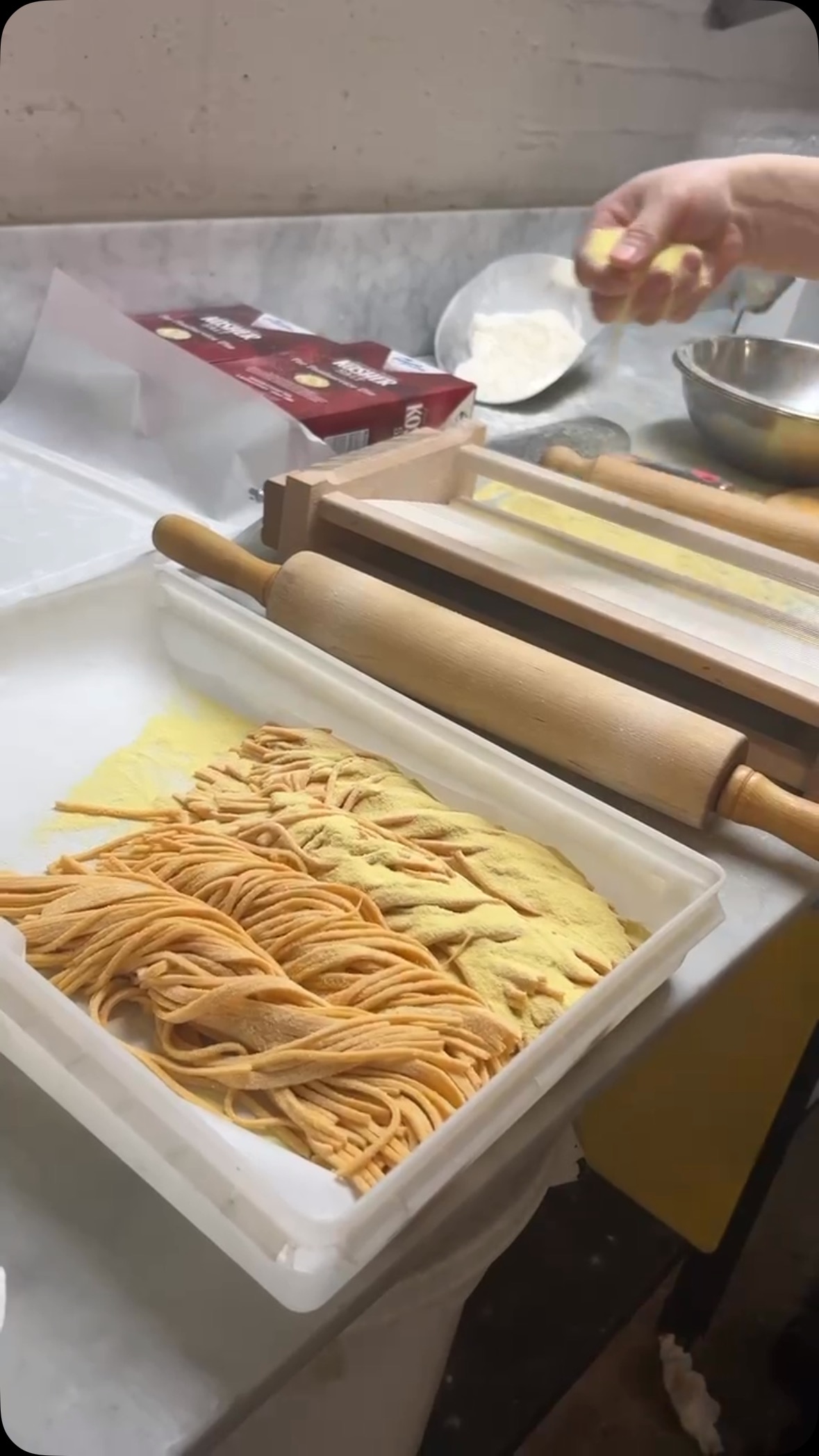 Fresh pasta being made by hand
